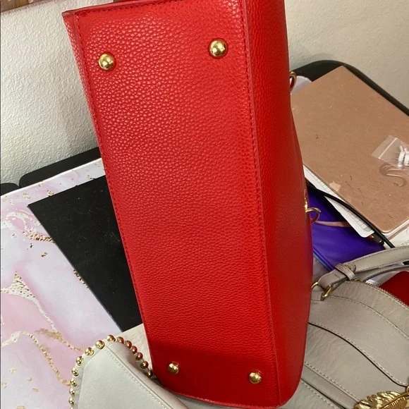 Badgley Mischka Red Tote Bag with Gold Hardware - Picture 5 of 6